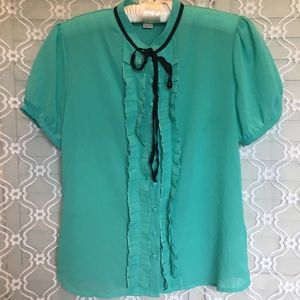 Turquoise Frilled Button Top